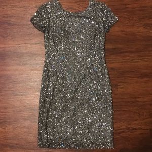 Dark grey sequined dress with scoop back